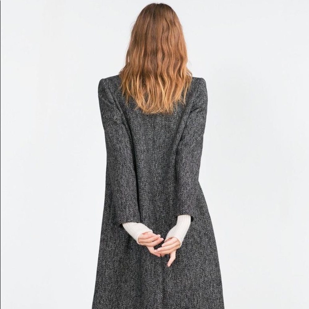 Zara wool long herringbone tweed pea coat
